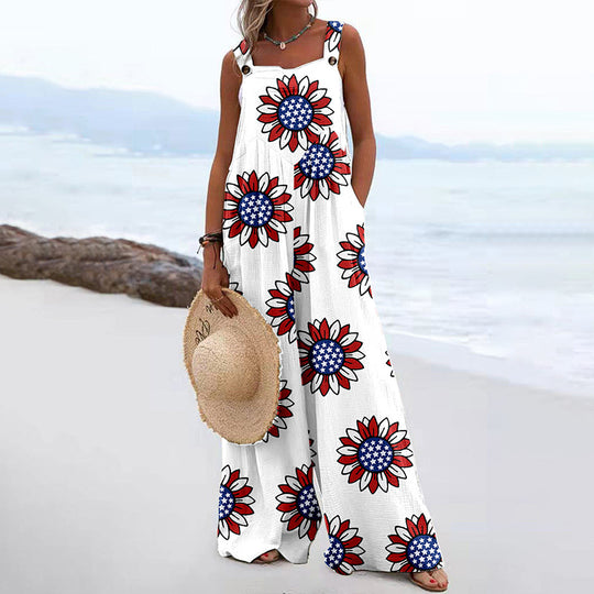 Damen Weit geschnittene Latzhose mit floralem Muster und praktischen Taschen R&B