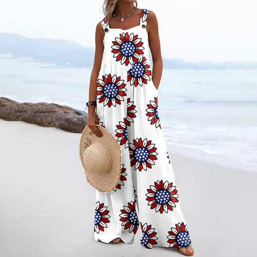 Damen Weit geschnittene Latzhose mit floralem Muster und praktischen Taschen R&B