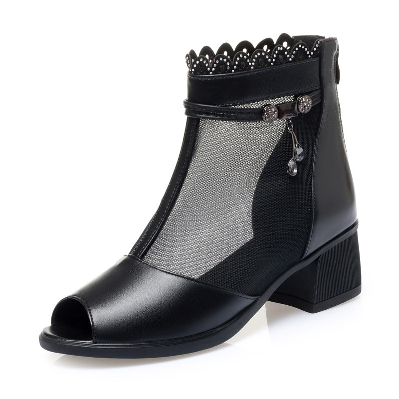 Damen Offene Stiefeletten mit elegantem Lochmuster und dekorativen Schmuckdetails R&B
