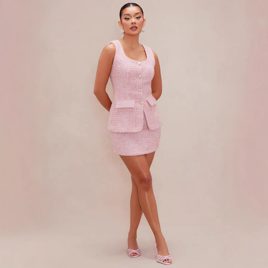 Damen Tweed Mini-Kleid mit zeitlosen Knopfdetails und eleganter Silhouette R&B
