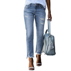 Damen Vintage Slim-Fit Jeans mit fransigem Saum und modischen Rissen R&B