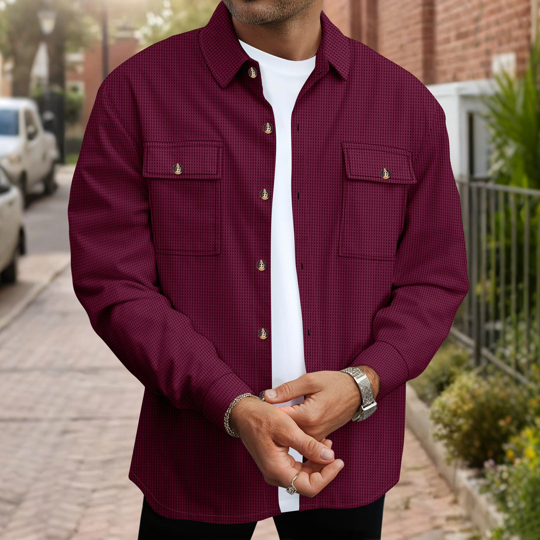 Herren modische Hemdjacke mit durchgehender Knopfleiste und Brusttaschen R&B
