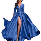 Damen Elegantes Abendkleid mit tiefem V-Ausschnitt und seitlichem Schlitz R&B