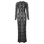 Damen Spitzenabendkleid mit elegantem Rückenausschnitt und langem Arm R&B