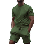 Herren nan minimalistisches Jersey-Ensemble mit bequemem Rundhalsshirt und elastischer Tunnelzug-Kurzhose R&B
