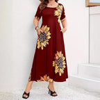 Damen Sommerliches Maxikleid mit floralem Sonnenblumenmuster und praktischen Taschen R&B