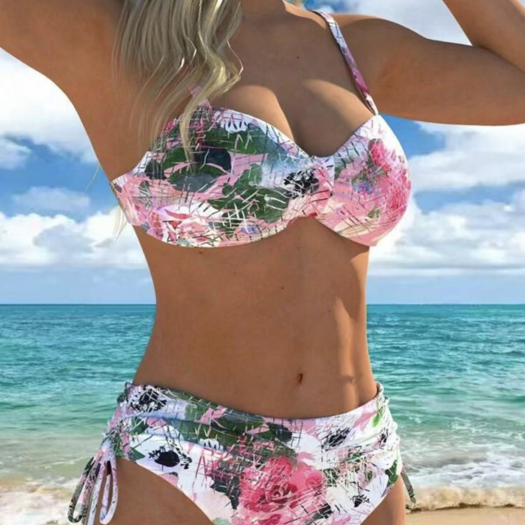 Damen Bikini-Set mit geschmeidigem Oberteil und hoch taillierter Hose R&B