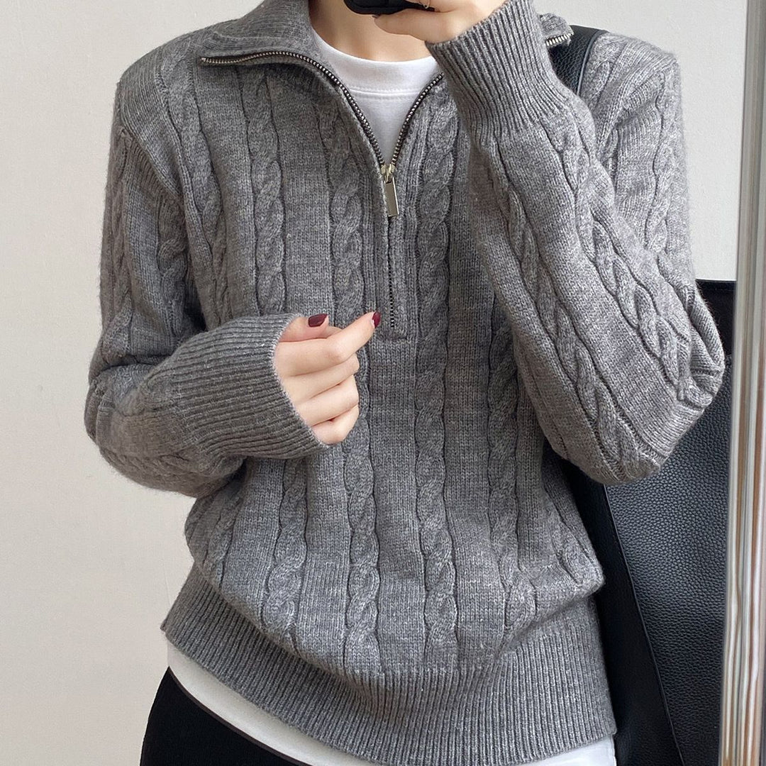Damen Kuscheliger Strickpullover mit Stehkragen und Zopfdesign R&B