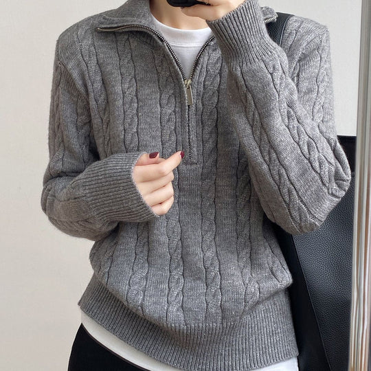 Damen Kuscheliger Strickpullover mit Stehkragen und Zopfdesign R&B