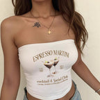 Damen Bandeau Top mit Espresso Martini Aufdruck und figurbetontem Schnitt R&B
