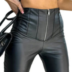 Damen Kunstlederhose mit Reißverschluss