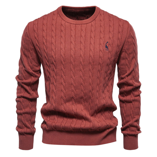 Herren Strickpullover mit Zopfmuster und Rundhalsausschnitt R&B