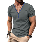 Herren Kurzarm Henley-T-Shirt mit V-Ausschnitt und Knopfdetail R&B