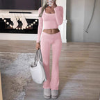 Damen Legeres Lounge-Set mit langärmligem Oberteil und flared Hose R&B