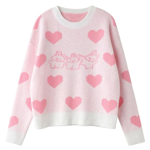 Damen Gemütlicher Pullover mit Herz-Design und verspielten Hasenmotiven R&B