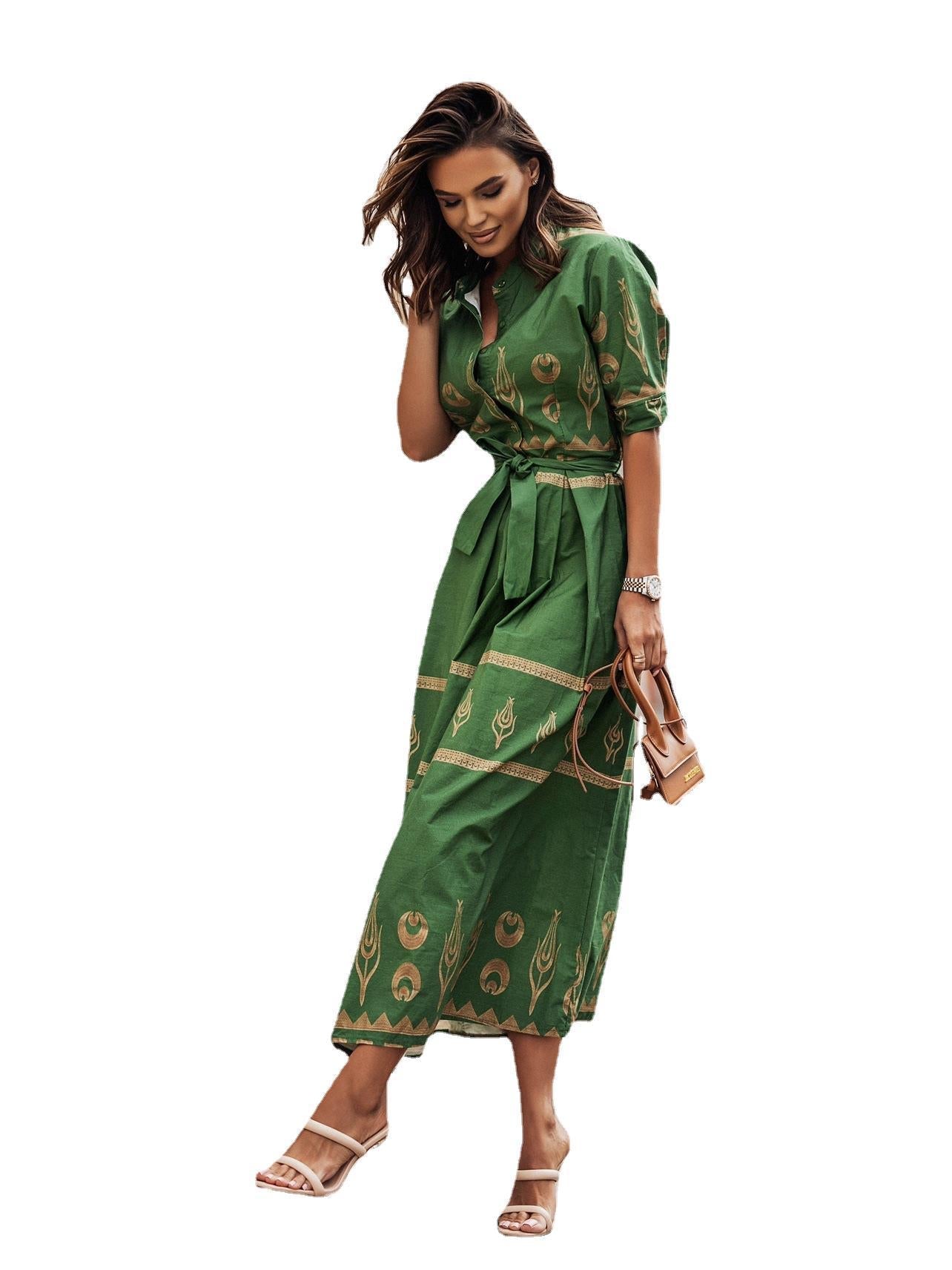 Damen Hemdblusenkleid mit elegantem Muster und tailliertem Gürtel R&B