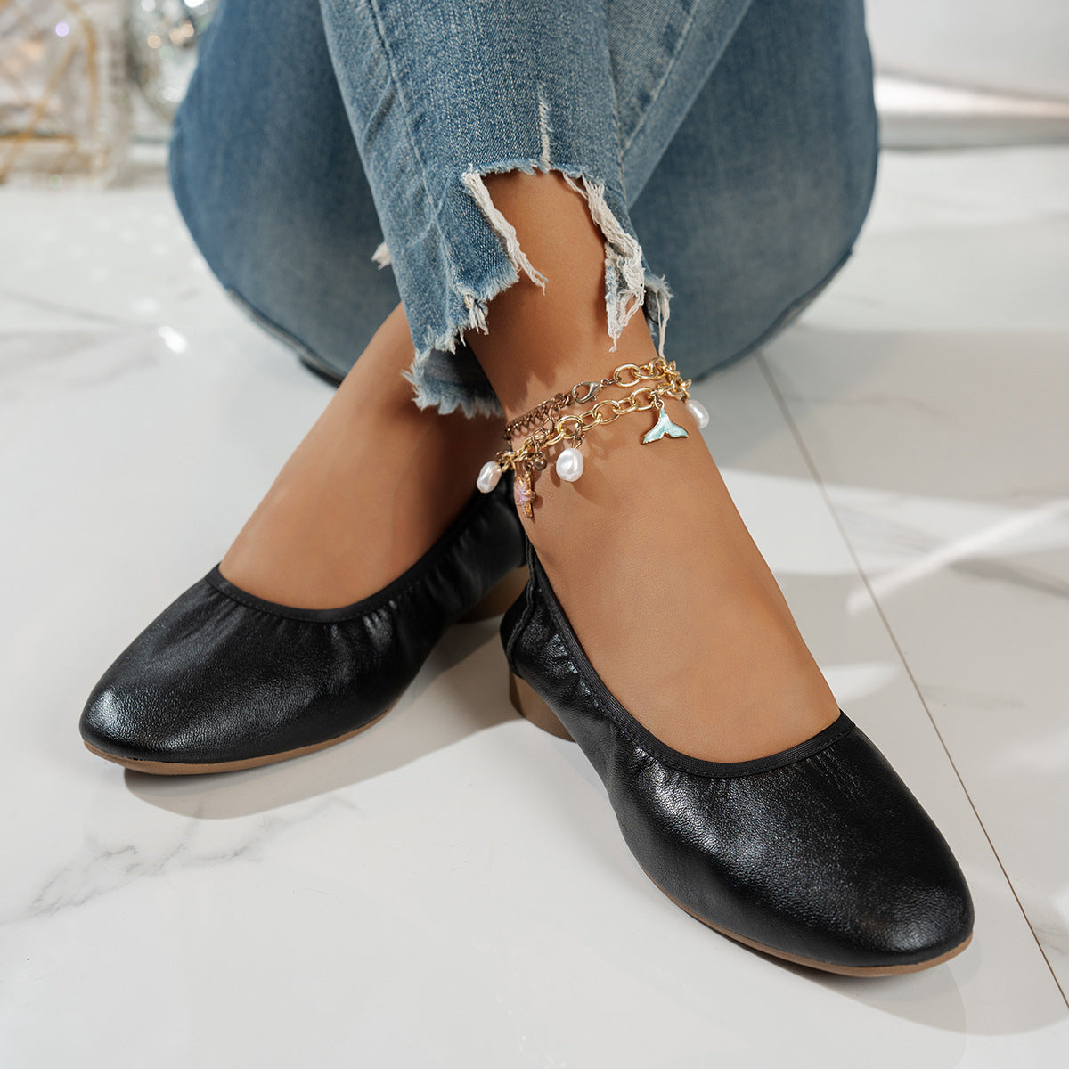 Damen elegante Ballerinas mit subtiler Glanzoptik R&B