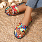 Damen Sommerliche Zehentrenner-Sandalen mit buntem Musterdruck R&B