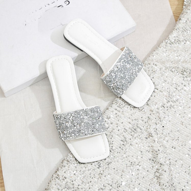 Damen elegante Strass-Pantoletten R&B