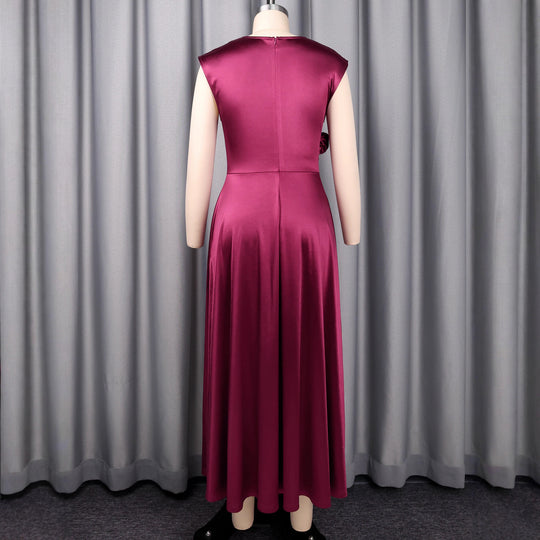 Damen elegantes Maxikleid mit herzförmigem Ausschnitt und seitlichem Schlitz R&B
