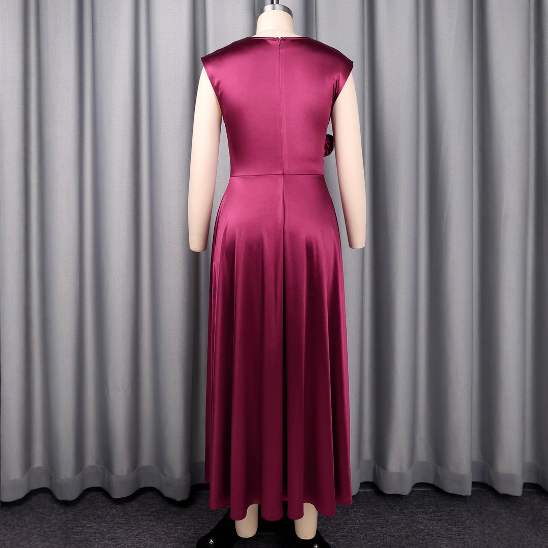 Damen elegantes Maxikleid mit asymmetrischem Schlitz und floralem Akzent R&B