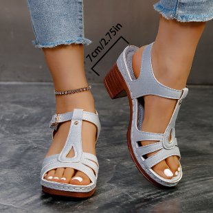 Damen elegante Sandalen mit verstellbarem Riemen und Blockabsatz R&B