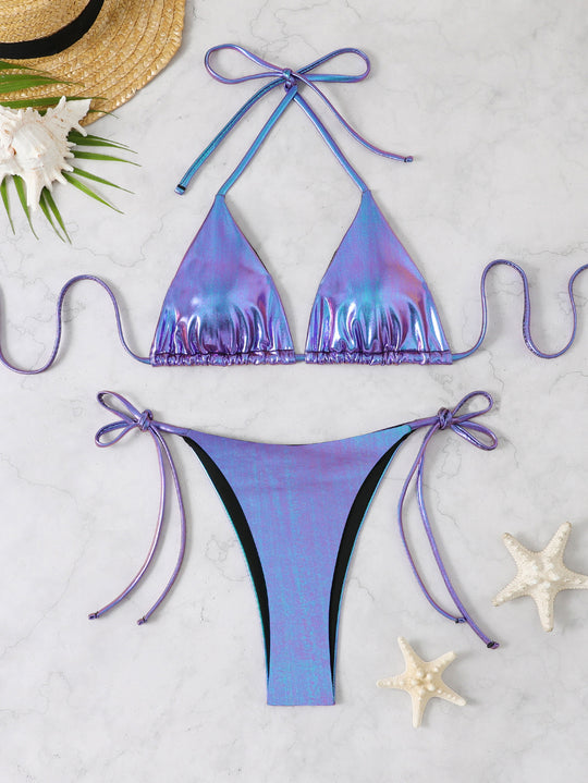 Damen Triangel-Bikini mit glänzendem Finish und verstellbaren Trägern R&B