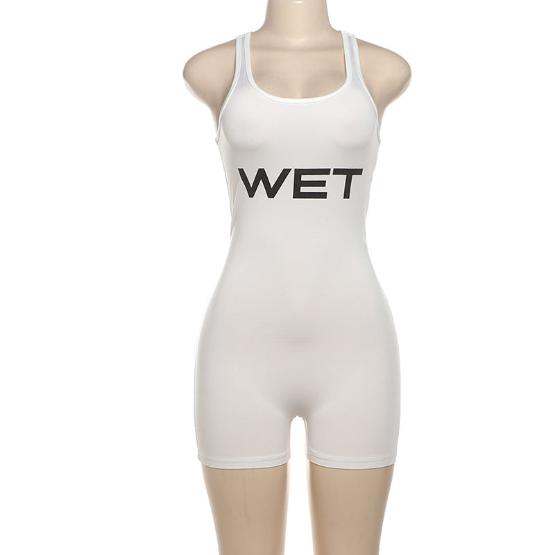 Damen Sportlicher Einteiler mit Racerback und auffälligem Logo R&B