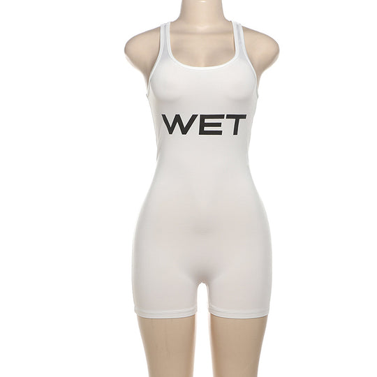 Damen Sportlicher Einteiler mit Racerback und auffälligem Logo R&B
