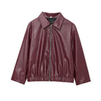 Damen modische Kunstlederjacke mit elastischem Bund