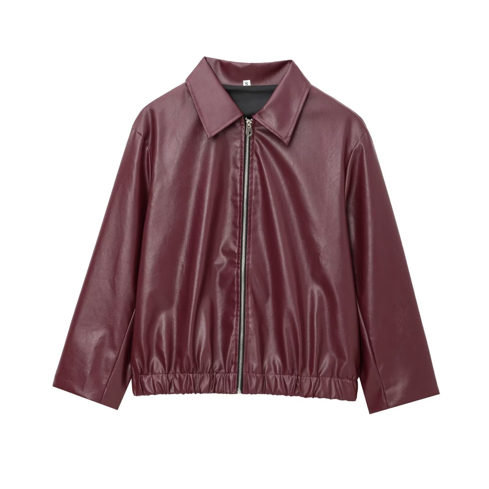 Damen modische Kunstlederjacke mit elastischem Bund