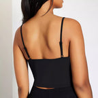 Damen Crop-Top mit kreativem Schriftzug und feinen Trägern R&B