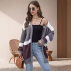 Damen lockere Strickjacke mit modischem Streifenmuster R&B