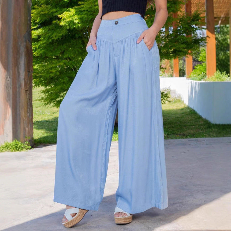 Damen Weit geschnittene Leinenhose mit Hohem Bund und praktischen Taschen R&B
