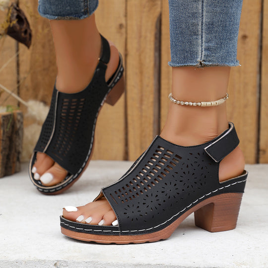 Damen Sandaletten mit durchbrochenem Design und komfortablem Blockabsatz R&B