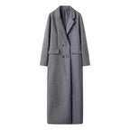 Damen eleganter langärmeliger Wollmantel mit Doppelreiher und hohen Taschen R&B