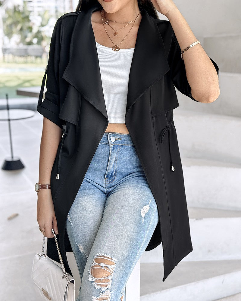 Damen Trenchcoat mit abnehmbarer Kapuze und verstellbarem Taillenzug R&B
