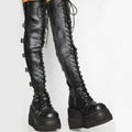Damen Hochformatige Plateau-Stiefel mit modischem Reißverschluss und Schnür-Design R&B