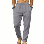 Herren nan luftige Leinen-Relaxhose mit elastischem Komfortbund und geradem Bein R&B