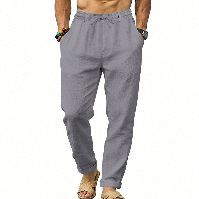 Herren nan luftige Leinen-Relaxhose mit elastischem Komfortbund und geradem Bein R&B