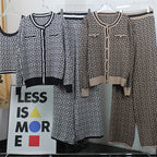 Damen modisches Strick-Loungewear-Set mit geometrischem Muster und schmalem Schnitt R&B