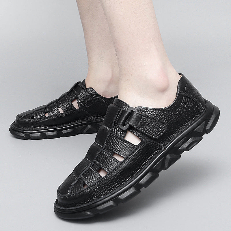 Herren offene Leder-Sandalen mit praktischem Klettverschluss und rutschfester Sohle R&B