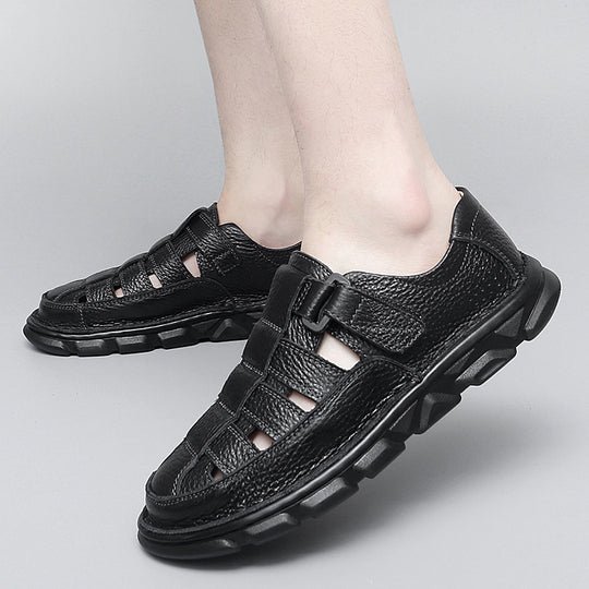 Herren offene Leder-Sandalen mit praktischem Klettverschluss und rutschfester Sohle R&B