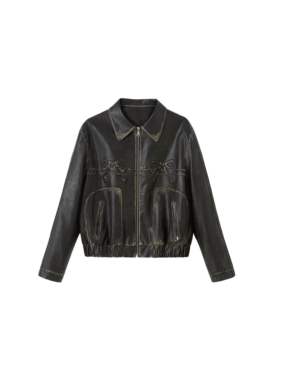 R&B | Bowknot Zip Up Lederjacke