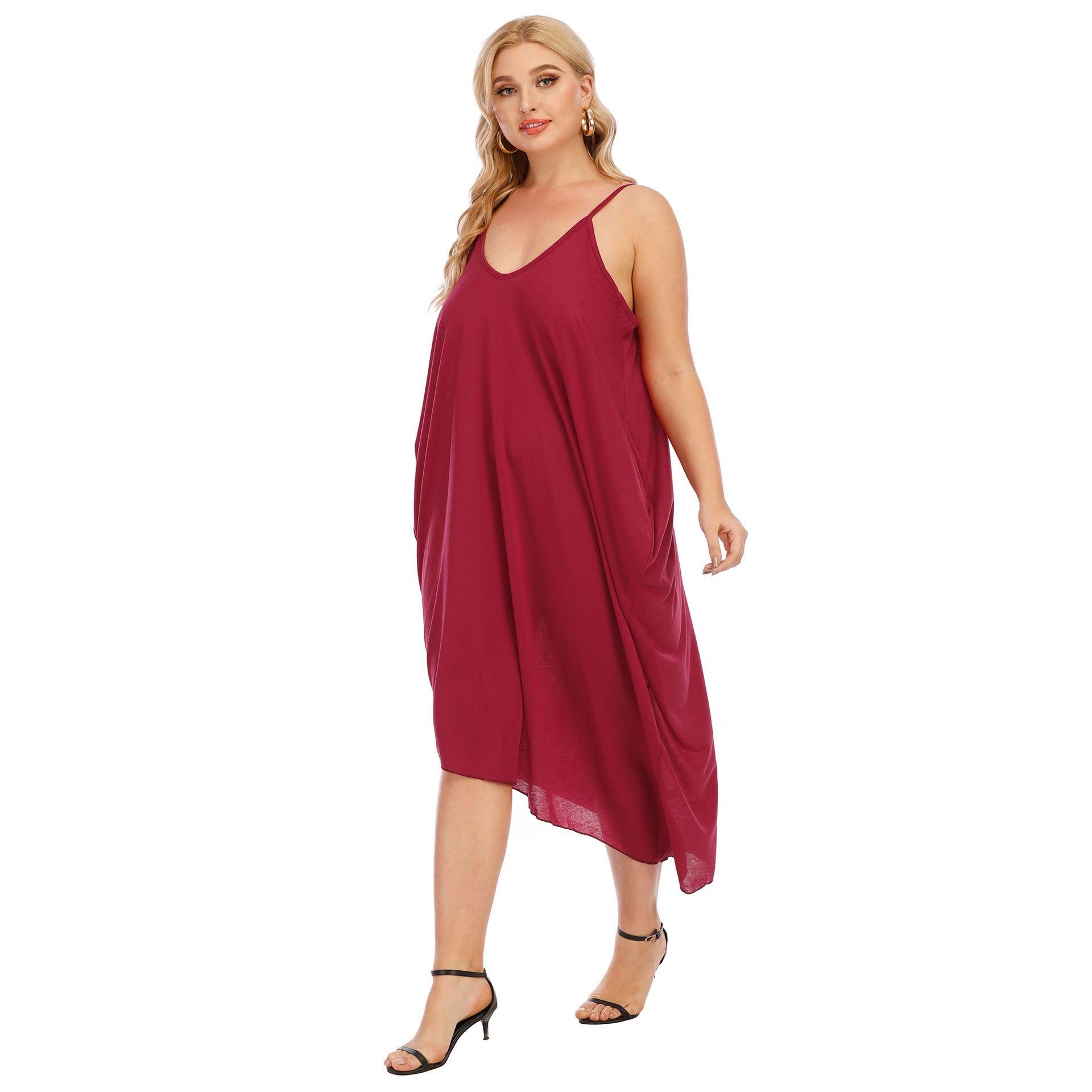 Damen lässiges Maxikleid mit tiefem V-Ausschnitt und Seitentaschen R&B
