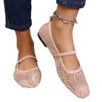 Damen Ballerinas mit filigranem Stickmuster und elastischem Riemen R&B