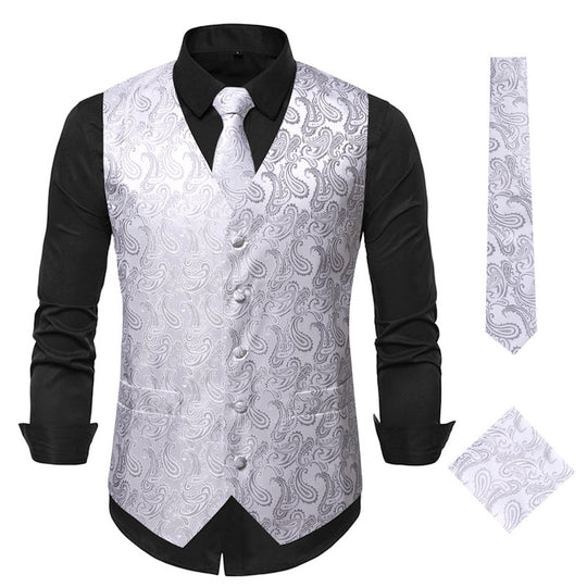 Herren elegante Anzugweste mit eleganten Paisley-Muster und passendem Zubehör R&B