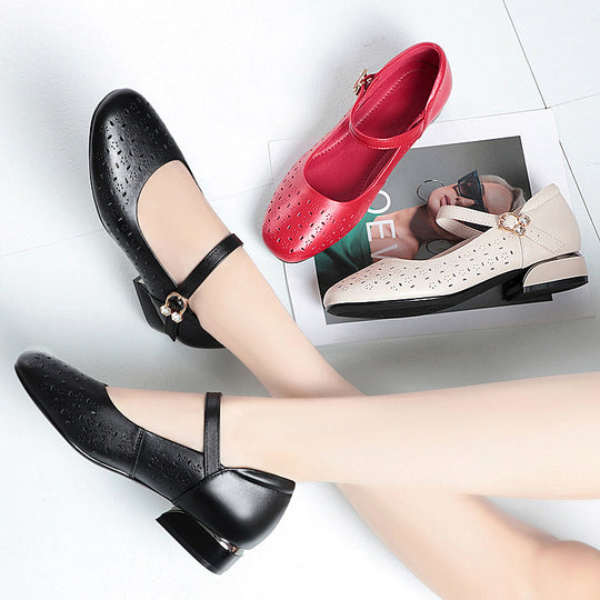 Damen Elegante Ballerinas mit dekorativen Perforationen und komfortablem Riemen R&B