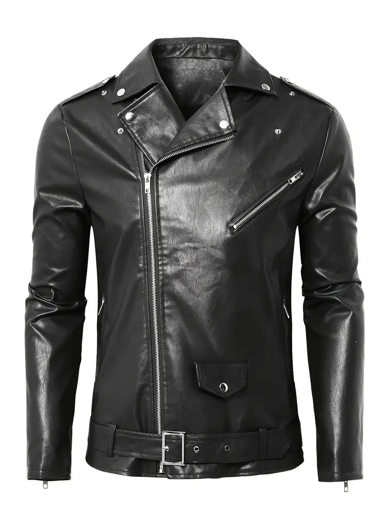 Herren Motorradjacke aus Leder mit asymmetrischem Zip R&B