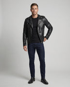 Herren Motorradjacke aus Leder mit asymmetrischem Zip R&B